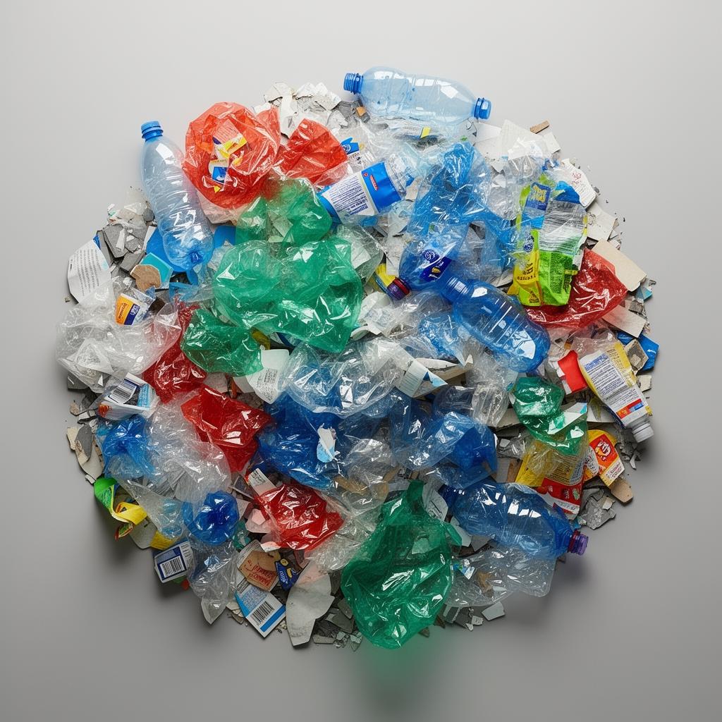Post-consumer PET packaging waste sorted for recycling